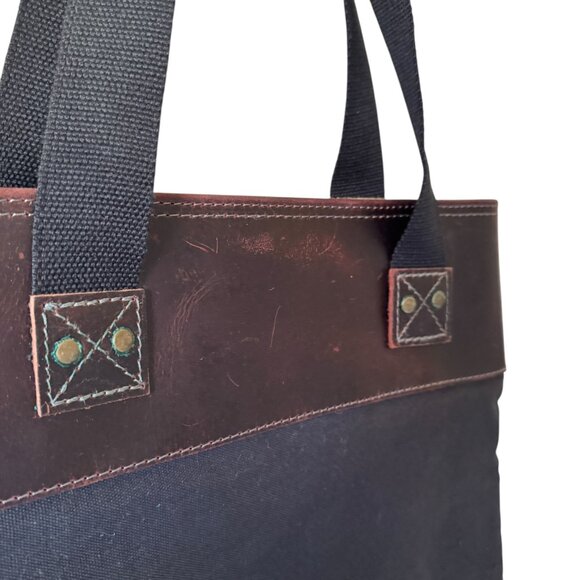 Damn Dogs Tote Shoulder Bag Charcoal Black Canvas Leather Trim Rugged Unisex - Picture 5 of 16